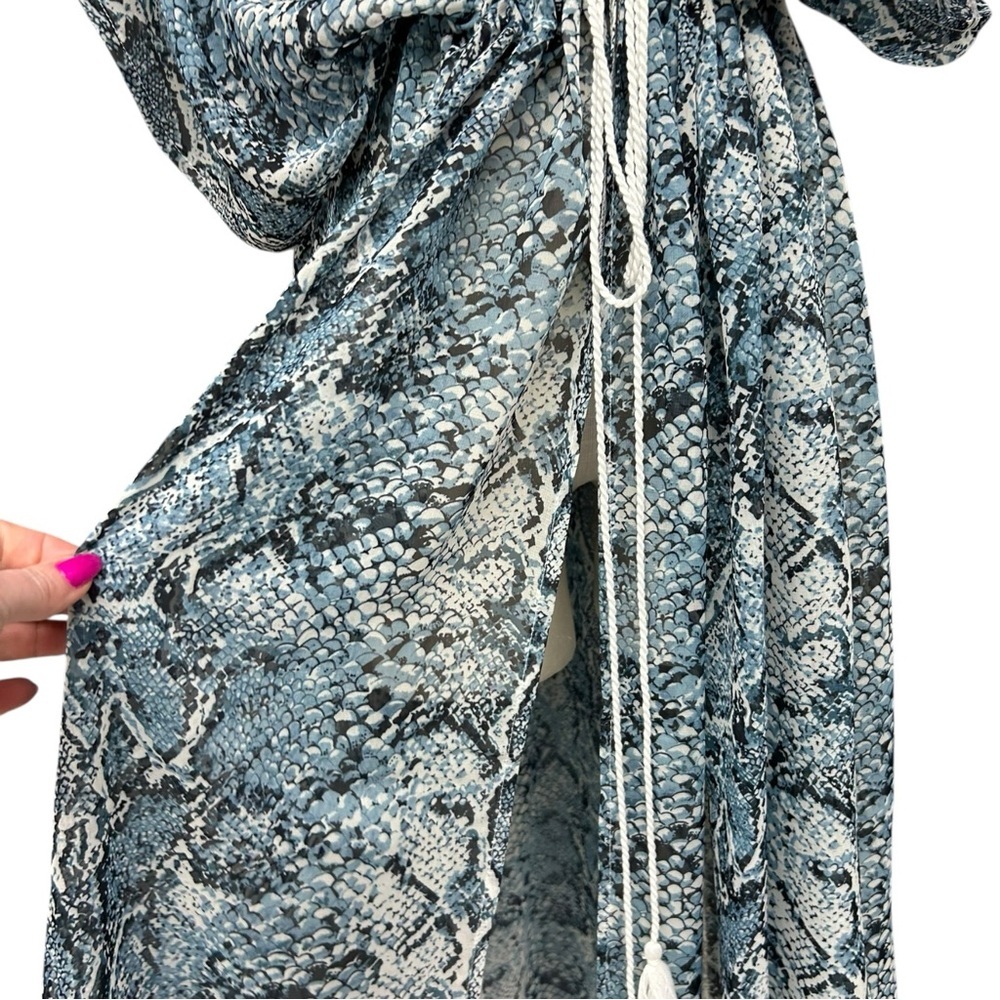 Carlos Santana Blue Snakeskin Print Kaftan Dress One Size NWT - Picture 10 of 11